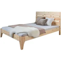 Homestyle4u Holzbett 140x200 mit Lattenrost Massivholzbett Natur Doppelbett -
