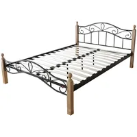 Homestyle4u Metallbett Schwarz, Natur, Metall, 160x200 cm, Schlafzimmer, Betten,