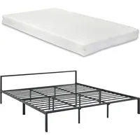 [en.casa] Metallbett Imatra 180x200 cm mit Kaltschaummatratze Schwarz
