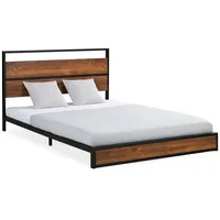Homestyle4u Metallbett Schwarz, Holz, Metall, 140x200 cm, Schlafzimmer, Betten,