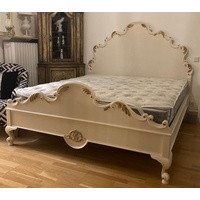 Casa Padrino Barock Doppelbett mit Matratze Creme / Gold