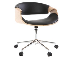 Miliboo Design-Bürosessel ARAMIS, schwarzes PU/helles Holz