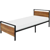 ML-Design Metallbett 90x200 cm Schwarz-Braun Matratze H16cm Lattenrost