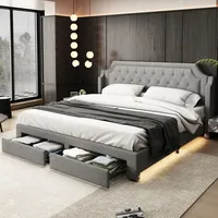 Flieks Polsterbett 180x200cm Doppelbett mit 2 Schubladen und Led,