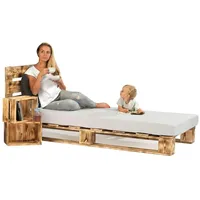 Sunnypillow 90x200 cm Palettenbett mit Kopfteil Holzbett Massivholzbett Bett