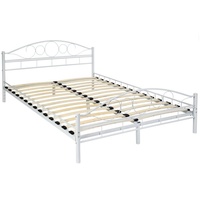 Tectake tectake® Metallbett, robustes Stahlgestell, bodenschonende Kunststoffkappen, 140 x