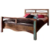 Massivmoebel24 Bett Altholz 160x200x100 mehrfarbig lackiert NATURE OF SPIRIT