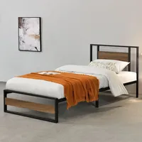 [en.casa] Metallbett 90x200 cm Schwarz Spanplatte Walnuss-Optik Bettgestell [en.casa]