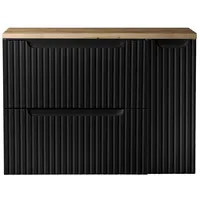 Lomadox Waschbeckenschrank NEWPORT-56-BLACK 80cm, in schwarz mit Eiche, gerillte