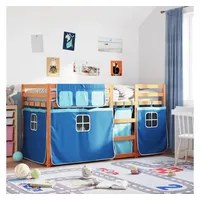 VidaXL Etagenbett mit Vorhängen Blau 80x200 cm Massivholz Kiefer