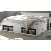 Furn.design Bett, weiß Metall, Nachbildung,Pinie, Uni, 2 Schubladen, 180x200