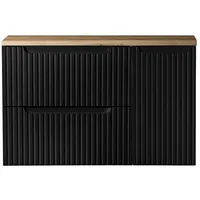 Lomadox Badezimmer Waschtisch-Unterschrank 90cm, in schwarz mit Eiche, gerillte