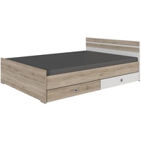 Lomadox Bettgestell Bett 140x200 cm Bettschubkasten Jugendzimmer weiß, braun