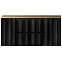 Lomadox Badezimmer Waschtisch-Unterschrank 120cm, in schwarz mit Eiche, gerillte