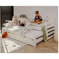 Lomadox Kinderbett inkl. Ausziehbett 90x200 cm Kiefer weiß KANGRU-162