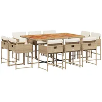 VidaXL 11-tlg. Garten-Essgruppe mit Kissen Beige Poly Rattan