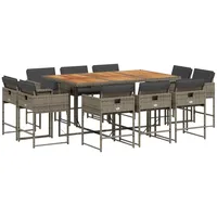VidaXL 11-tlg. Garten-Essgruppe mit Kissen Grau Poly Rattan