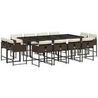VidaXL 13-tlg. Garten-Essgruppe mit Kissen Braun Poly Rattan