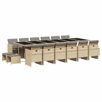 VidaXL 17-tlg. Garten-Essgruppe mit Kissen Beigemischung Poly Rattan