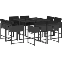 VidaXL 9-tlg. Garten-Essgruppe mit Kissen Schwarz Poly Rattan