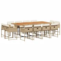 VidaXL 13-tlg. Garten-Essgruppe mit Kissen Beige Poly Rattan
