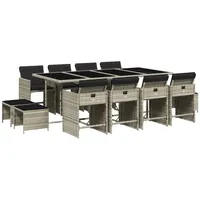 VidaXL 13-tlg. Garten-Essgruppe mit Kissen Hellgrau Poly Rattan