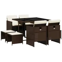 VidaXL 9-tlg. Garten-Essgruppe mit Kissen Braun Poly Rattan
