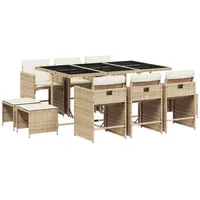 VidaXL 11-tlg. Garten-Essgruppe mit Kissen Beige Poly Rattan