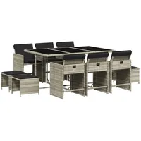 VidaXL 11-tlg. Garten-Essgruppe mit Kissen Hellgrau Poly Rattan