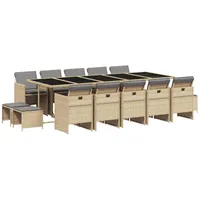 VidaXL 15-tlg. Garten-Essgruppe mit Kissen Beigemischung Poly Rattan
