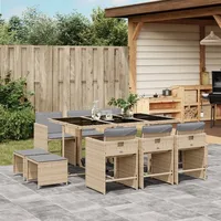 VidaXL 11-tlg. Garten-Essgruppe mit Kissen Beigemischung Poly Rattan