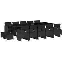 VidaXL 15-tlg. Garten-Essgruppe mit Kissen Schwarz Poly Rattan