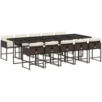 VidaXL 11-tlg. Garten-Essgruppe mit Kissen Braun Poly Rattan