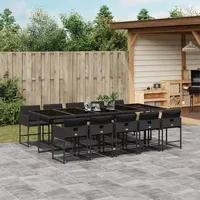 VidaXL 11-tlg. Garten-Essgruppe mit Kissen Schwarz Poly Rattan