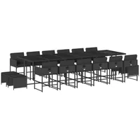 VidaXL 17-tlg. Garten-Essgruppe mit Kissen Schwarz Poly Rattan