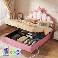 Flieks Polsterbett 140x200cm mit Lattenrost, Kinderbett mit Kronenförmigem Kopfteil,