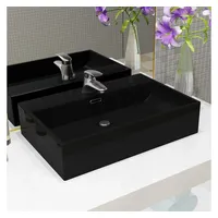 VidaXL Waschbecken mit Hahnloch Keramik Schwarz 60,5 x 42,5