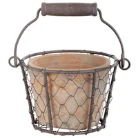 Esschert Design Blumentopf, in Terracotta im Henkelkorb, ca. 15