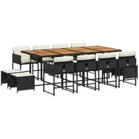 VidaXL 13-tlg. Garten-Essgruppe mit Kissen Schwarz Poly Rattan