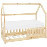 ML-Design Kinderbett 70x140 cm Natur mit Matratze, Rausfallschutz Holzbett