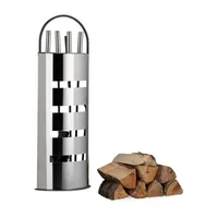 Relaxdays Kaminbesteck modern 5 teilig Schwarz,Silber
