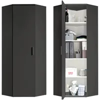 Mokebo Eckschrank Schwarz, Holzwerkstoff, 4 Fächer, 64x180x64 cm, Waschküche,