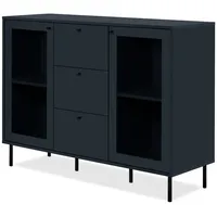 Furn.design Kommode blau 120 cm 4 Vitrinenfächer 3 Schubkästen,