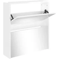 Furnicato Schuhschrank mit Spiegel 2 Fächer Hochglanz-Weiß 63x17x67 cm