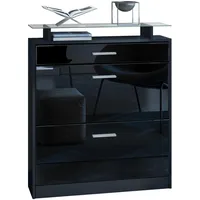 Vladon Schuhschrank Schwarz Hochglanz Holzwerkstoff, 89x104x23 cm, Garderobe, Schuhaufbewahrung,