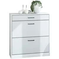 Vladon Schuhschrank, Weiß, Holzwerkstoff, 89x95.5x27 cm, Garderobe, Schuhaufbewahrung, Schuhkipper