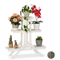 Relaxdays Blumentreppe aus Holz, 3 Stufen mit 5 Ablagen,
