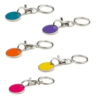 Livepac-Office 5x Metall Schlüsselanhänger mit Einkaufschip / je1x orange,gelb,pink,türkis,lila