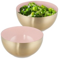 Relaxdays 2 x Salatschüssel Edelstahl, rosa/gold