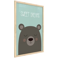 ALLboards Teddybär „Sweet Dreams“, Pastellfarben, 60x40cm im Naturholzrahmen